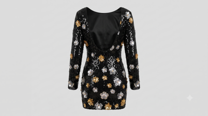 The Serena Floral Sequin Mini Dress – Midnight Gold